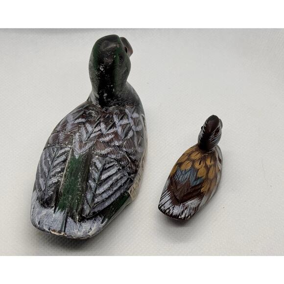 Vintage Carved Duck Pair Figurines – Stone Paperweight Duck and Wooden Mini Duck - Picture 13 of 13